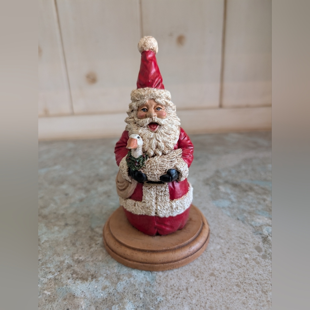 Santa Claus St. Nick Holding Goose/Duck Resin Christmas Figurine Artist Signed